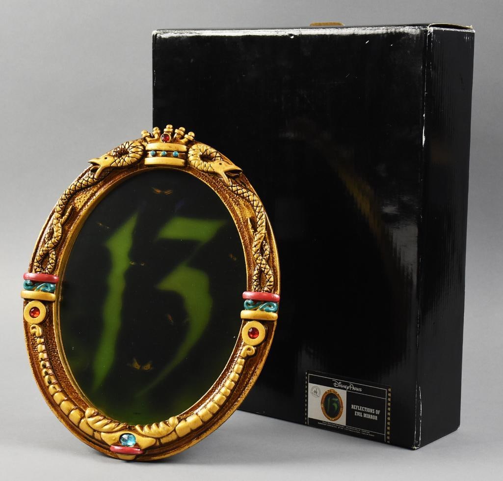 Disney Parks Reflections of Evil Mirror, 2013 Event: Cool Disney Theme Parks Reflections of Evil mirror from a 2013 event. Mirror comes in the original box with string tag on hanger.?This item comes from a very passionate Disney lover who has been colle