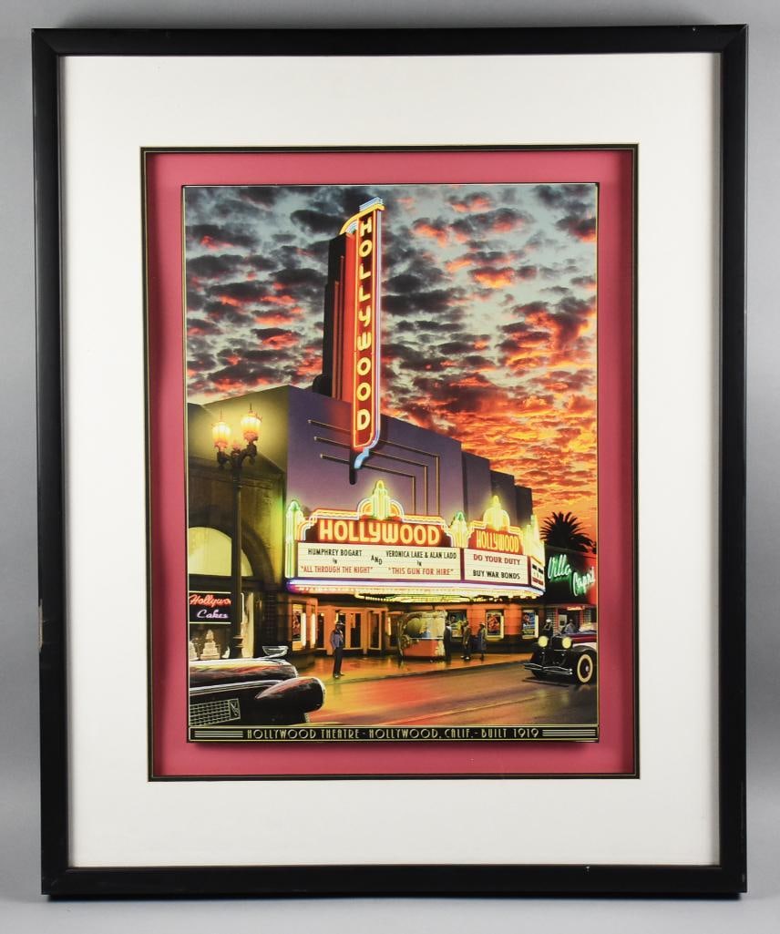 Larry Grossman "Hollywood Theater" 2D Print: Such a cool piece by photographer and digital artist Larry Grossman. This piece is called Hollywood Theater frozen in time, 1942. The marquee shows the Humphrey Bogart Movie "All Through the Night" an