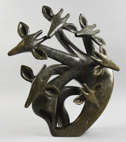 Robert Kwechete (Zimbabwe) Stone Giraffe Family Sculpture