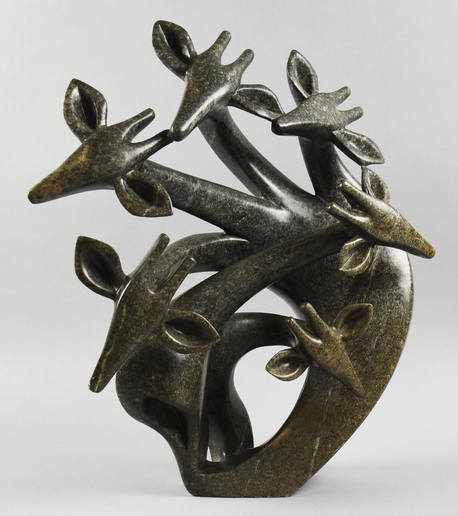 Robert Kwechete (Zimbabwe) Stone Giraffe Family Sculpture (1 of 8)