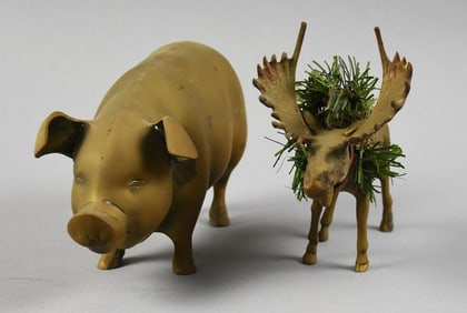 Vintage Brass Pig and Moose Figurines