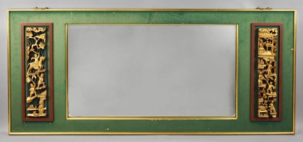 Vintage Chinese Wah Cheong Carved Gilt Framed Mirror