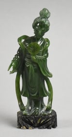 Vintage Chinese Magu Xian Shou Deity, Carved Spinach Jade