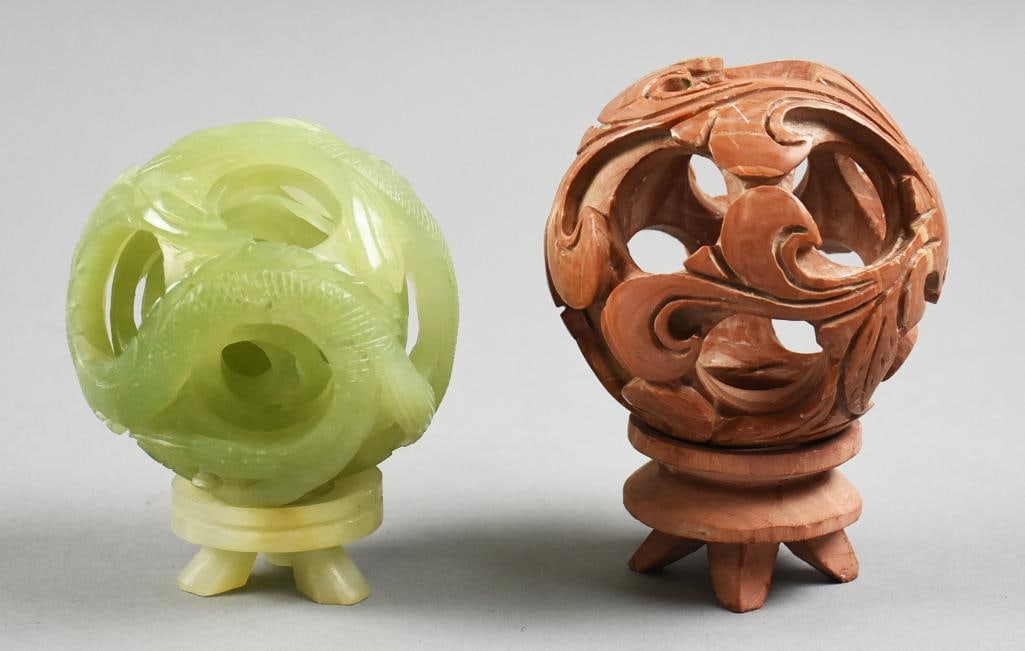 Vintage Chinese Carved Jade & Hard Stone Puzzle Balls (1 of 4)