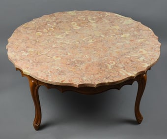 Vintage Scalloped Marble Top Coffee Table
