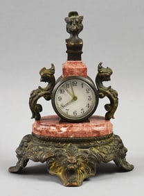 Antique Dresden Marble & Bronze Dragon Alarm Clock-WORKS!
