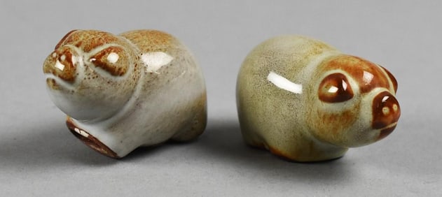Nicodemus Art Pottery Pig Pair, Ellen Jennings Signed