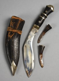 Antique India Gurkha Fighting Knife w/ Three Blades