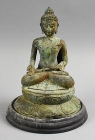 19th C Thai Seated Buddha Sculpture, Cast Bronze