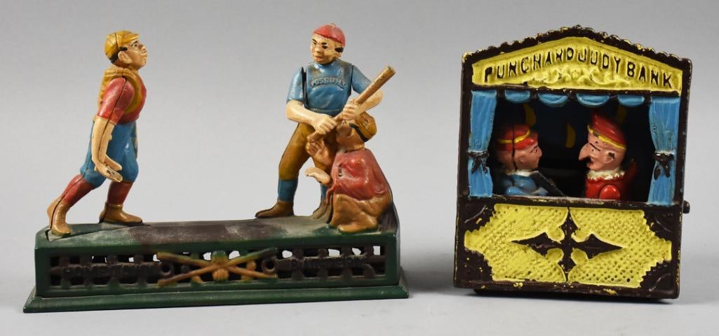 Vintage Cast Iron Baseball, Punch n Judy Mechanical Banks (1 of 6)