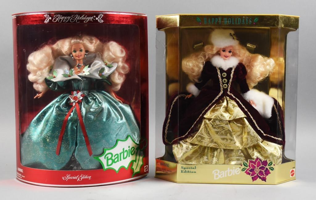1995-96 Barbies Special Edition Happy Holiday Barbies NRFB: Lovely Happy Holiday Barbies. They are special editions from 1995 and 1996.