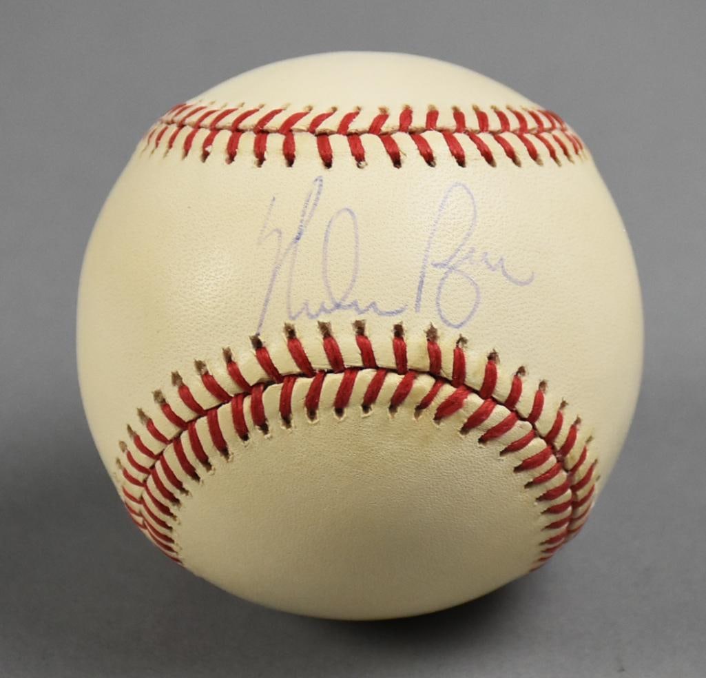 Nolan Ryan Hall of Fame Pitcher Signed Baseball: From the home of Rick Turner, former Los Angeles Angels of Anaheim front office executive, Angels bullpen coach and catcher as well as minor league catcher, drafted by the Kansas City Royals.