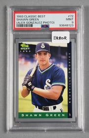 1993 Classic Best Shawn Green Baseball Card, PSA 9, Error Card