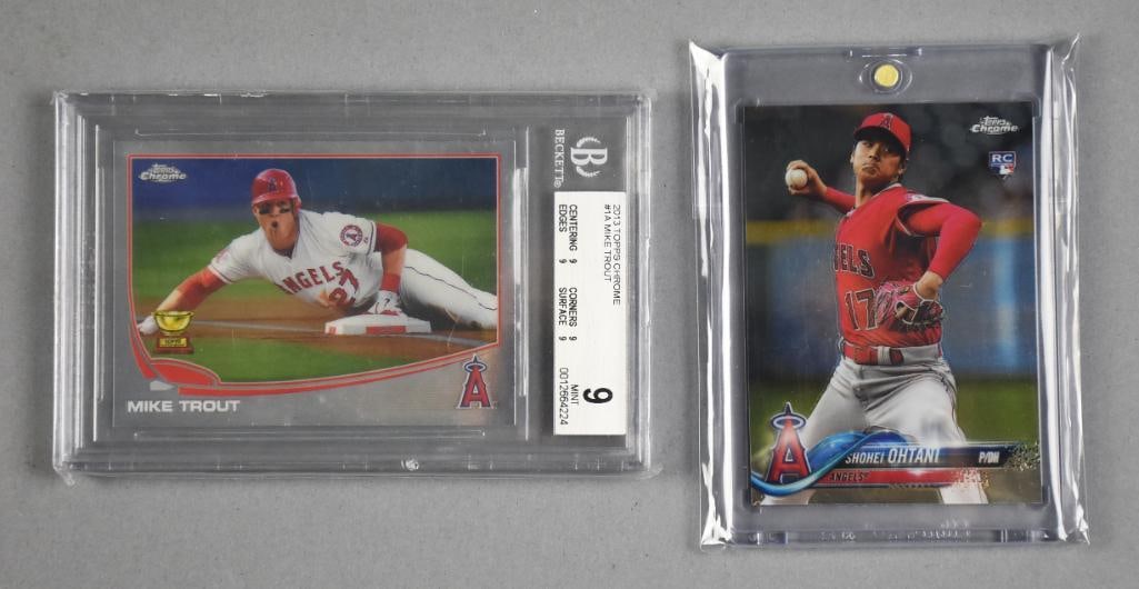 2013 Topps Mike Trout Sliding Beckett Graded Mint 9, Ohtani (1 of 2)