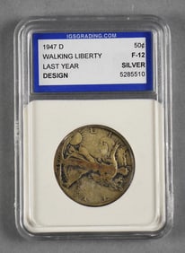 1947 D Walking Liberty Last Year Silver Half Dollar UGS F12