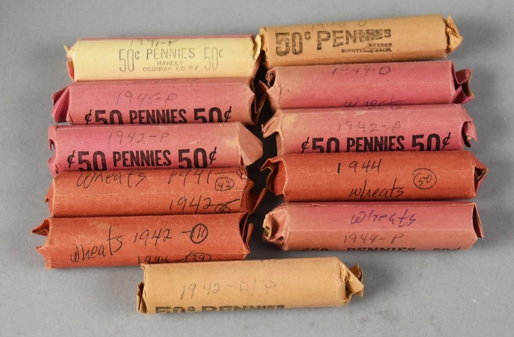 (11) 1940s Lincoln Head Wheat Pennies, Rolled, Unsearched (1 of 3)