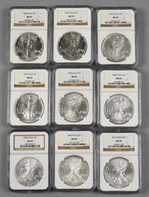 (9) NGC 1980s-2000s $1 Eagle Graded MS 69