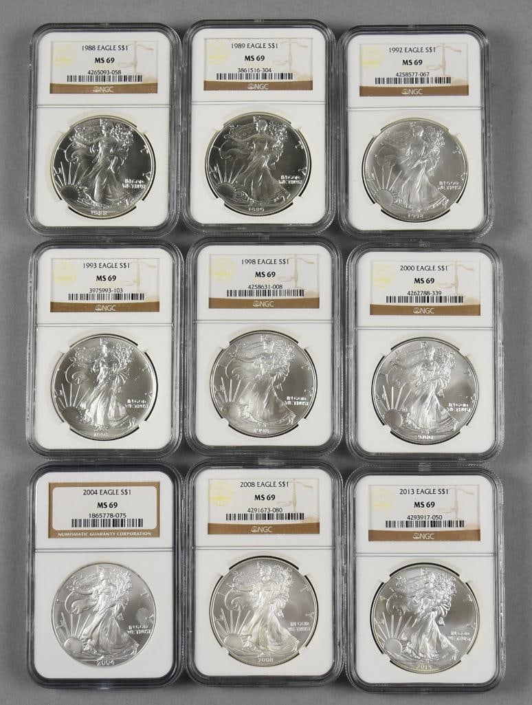 (9) NGC 1980s-2000s $1 Eagle Graded MS 69 (1 of 5)