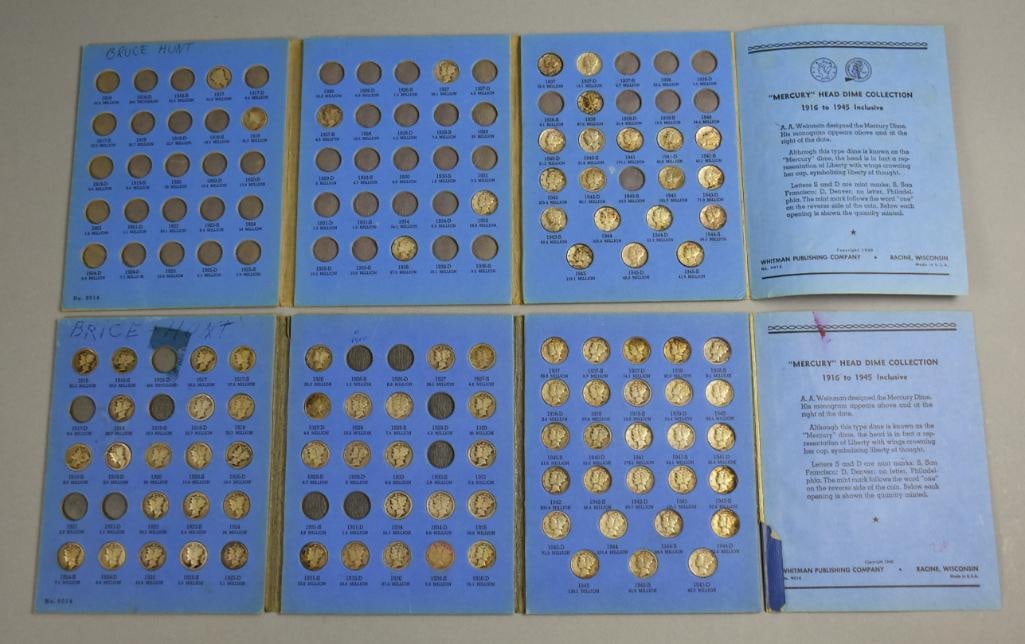 Silver Mercury Dimes 1916-1945-One Partially Full: Lot is two Whitman Mercury head dimes 1916-45 with one book nearly full with 66 coins, one with 25 coins for a total of 91.