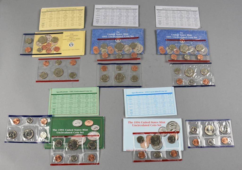 1990-91, 1993-94 US Mint Uncirculated Coin Denver Philadelphia (1 of 6)