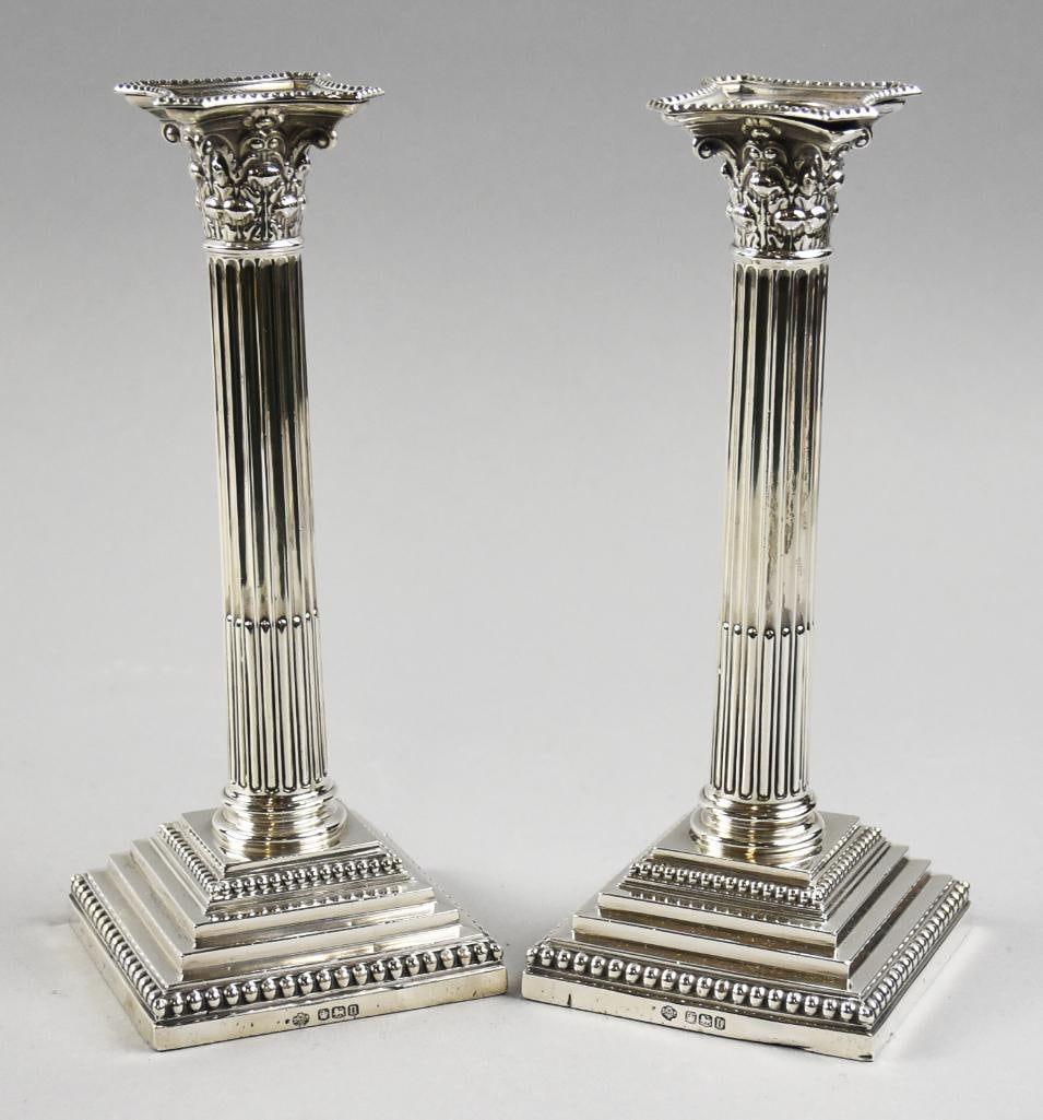 1905 William Hutton & Sons Sterling Column Candlesticks - 3