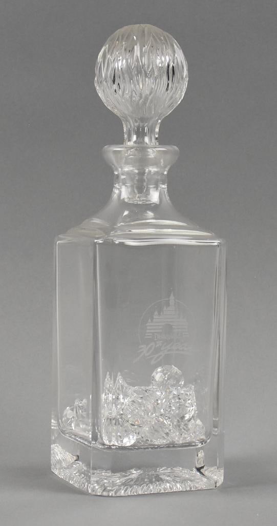 1985 Disneyland 30th Anniversary Glass Decanter: This is an awesome glass decanter for Disneyland. It is in commemoration of the 30th Anniversary from 1985. Inside are additional glass "jewels" for additional decoration. Stands approx. 115" tall.