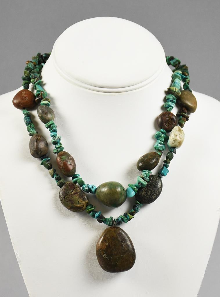 Pair Turquoise Chunk and Chip Necklaces - 2