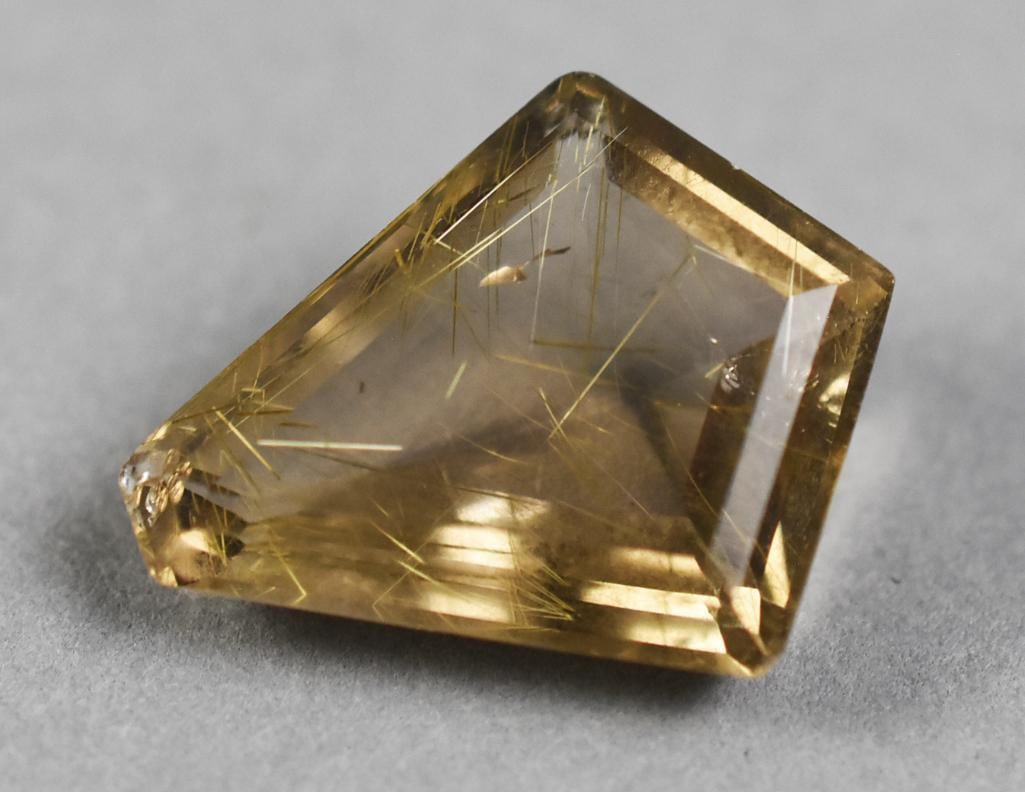Rutilated Quartz 15.8ct Kite Cut: Stunning approx. 15.8 carat rutilated quartz in a kite style cut. Great for your jewelry!