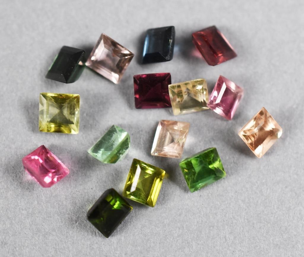 (15) Tourmaline Square Cut - Various Colors 5.3 Carat Total: There are 15 beautiful tourmaline gemstones, various colors. They are all square cut, grand totaling approx. 5.3 carats.?