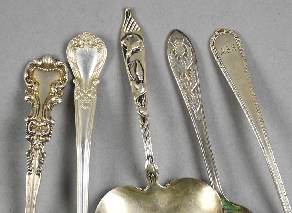 Antique Sterling Spoons & Server Assortment - 6
