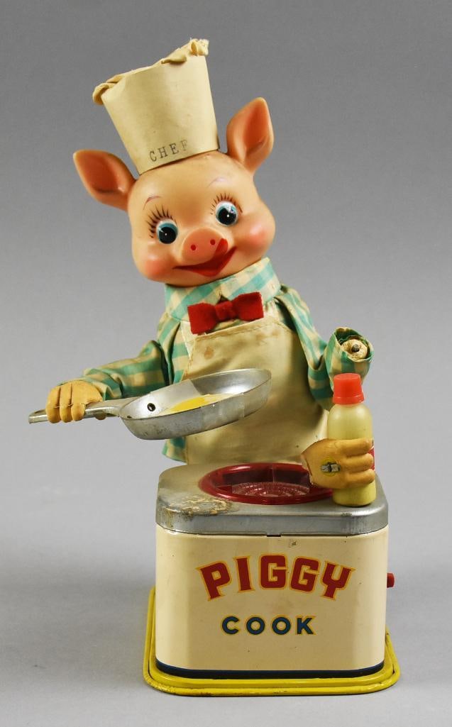 c1950 Yonezawa Toys Japan Tin & Vinyl Piggy Cook (1 of 7)
