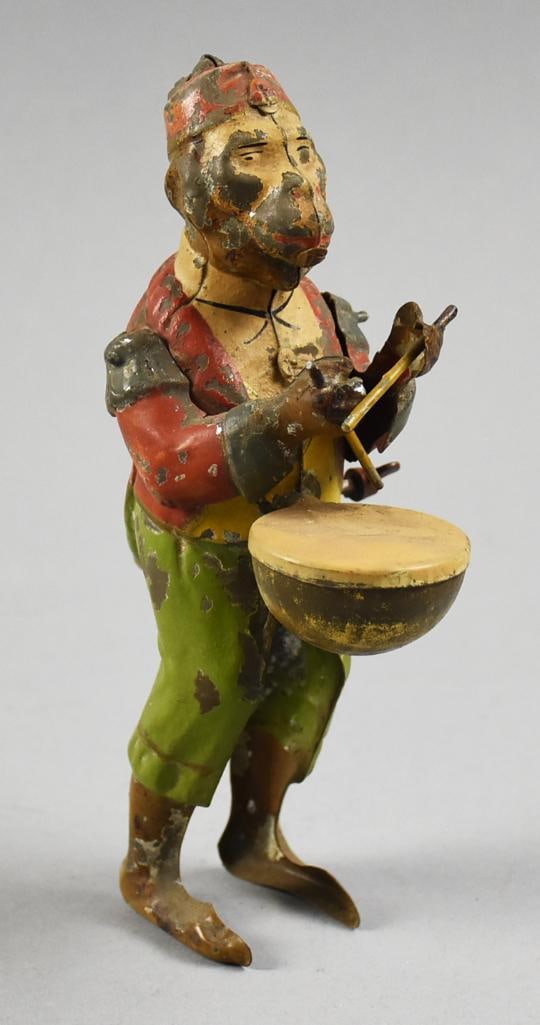 c1920 German Drumming Monkey, Tin Litho Wind Up Toy (1 of 5)