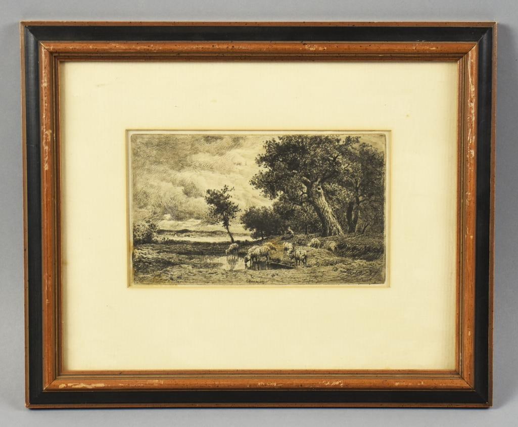 Peter Moran (1841-1914) Sheep Grazing at Watering Hole Etching (1 of 5)