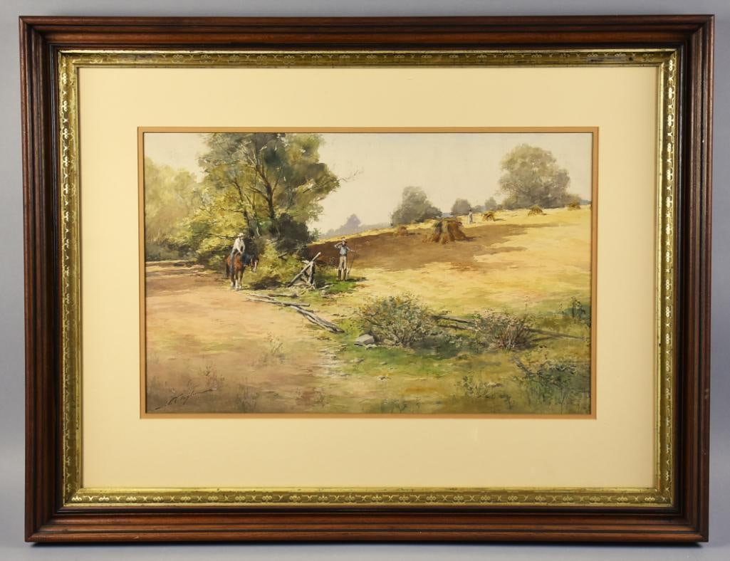 Joseph C Claghorn (1869-1947) Farming Landscape Watercolor (1 of 5)
