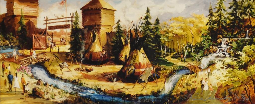 Disneyland Early Frontierland Concept Art signed framed - 2