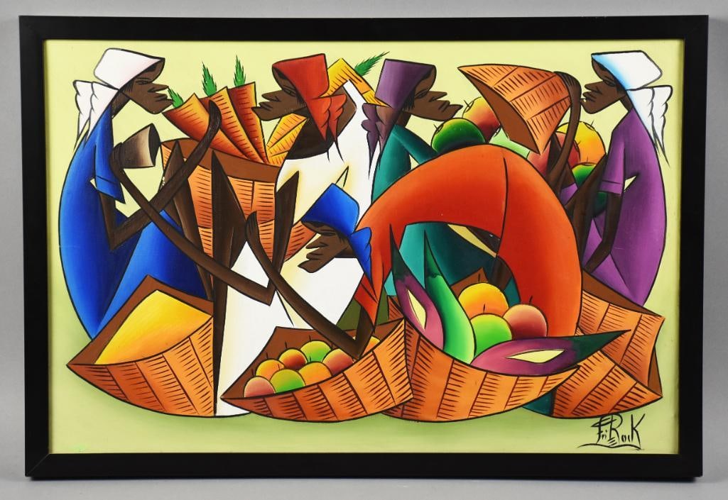 Fritz Rock (1944-1976) Haitian Farmer's Market Canvas (1 of 6)