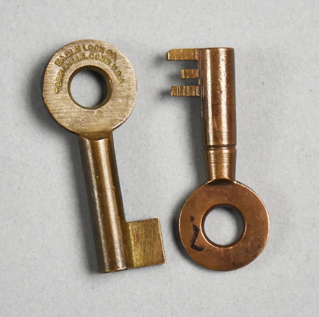 Antique Eagle Lock Co PLUS Brass Railroad Keys - 2
