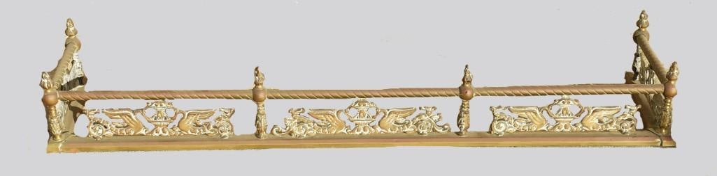 Antique Brass Fireplace Fender, Swan/Urn Motif (1 of 6)