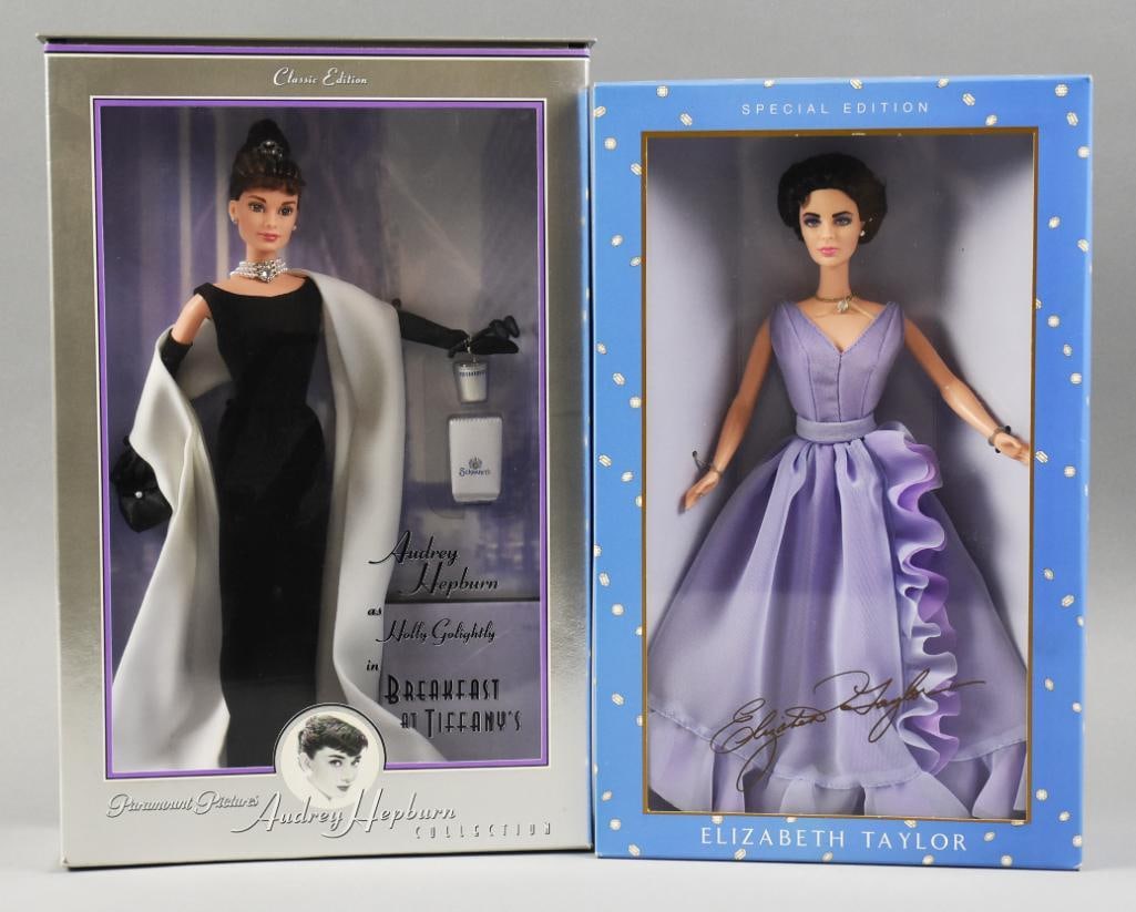 1998 Mattel Audrey Hepburn 2000 Elizabeth Taylor NRFB NOS: Beautiful dolls from Mattel - Breakfast at Tiffany's Audrey Hepburn and Elizabeth Taylor White Diamonds.