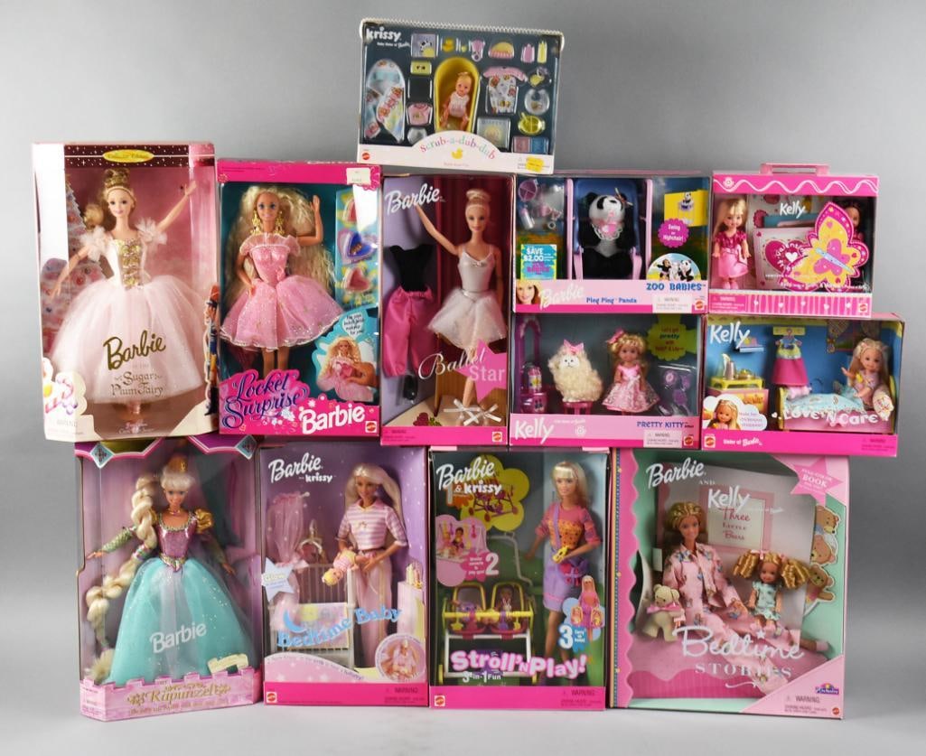 (12) 1990s-00s Mattel Barbie, Kelly, Krissy Variety NRFB NOS (1 of 2)