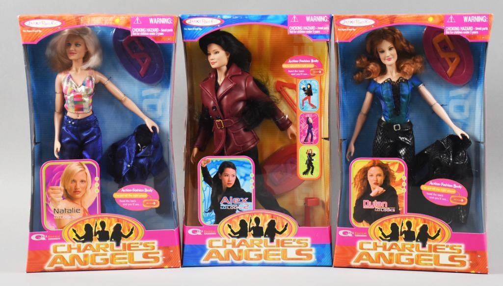 2000 Jakks Pacific Charlies Angels Dolls NRFB NOS: Great collectible dolls from Jakks Pacific for Charlies Angels. Includes Lucy Lu - Alex, Drew Barrymore - Dylan and Cameron Diaz - Natalie.?
