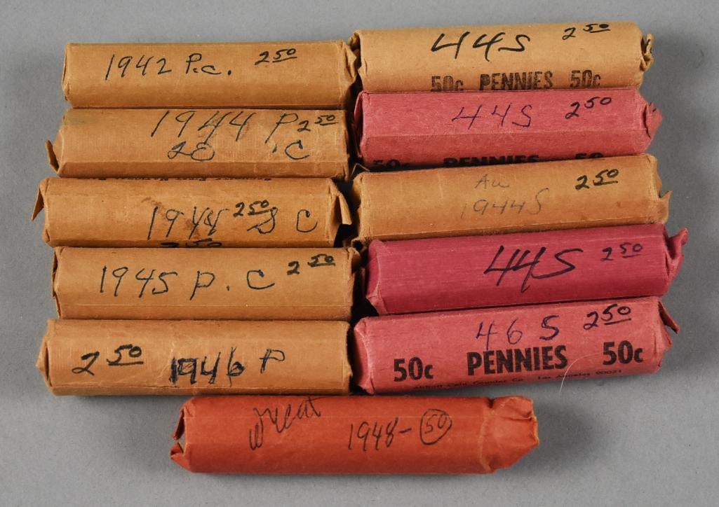 (11) 1940s Wheat Pennies, Unchecked Rolls (1 of 3)