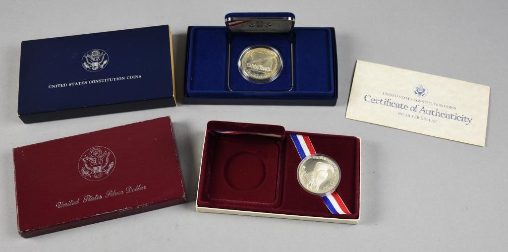 Pair Silver Dollars Constitution Bicentennial & 1984 Olympics (1 of 4)