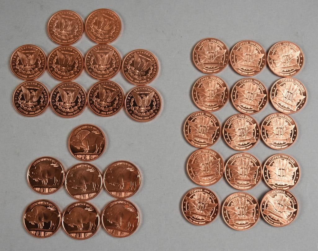 (32) 999 Fine Copper Rounds Assorted - 2