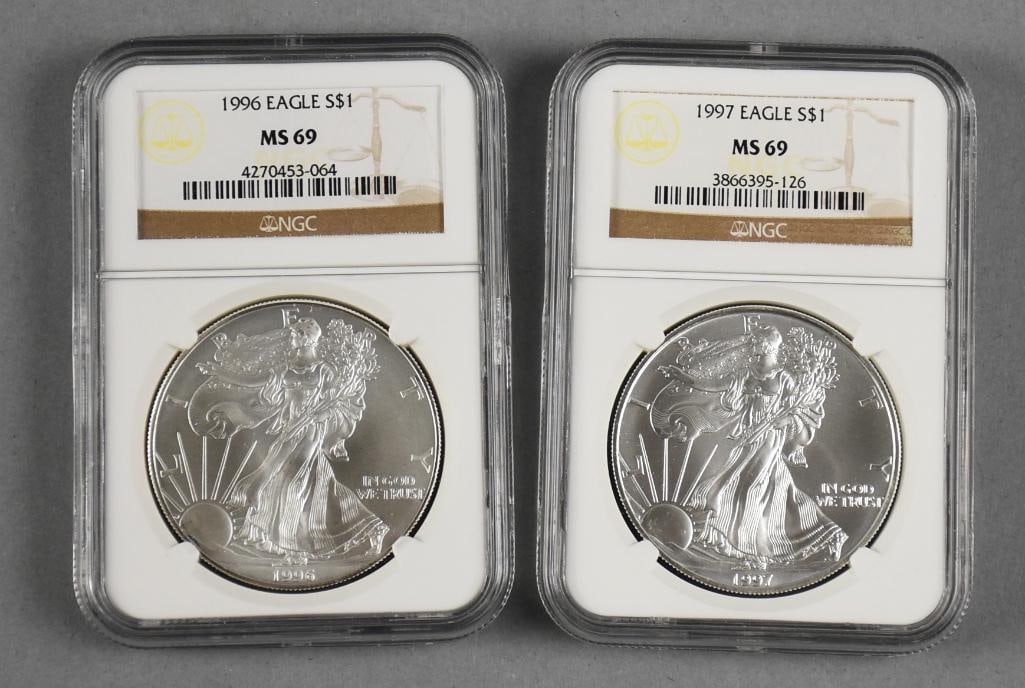 1996 1997 Silver Eagle .999 NGC Graded MS 69 (1 of 2)