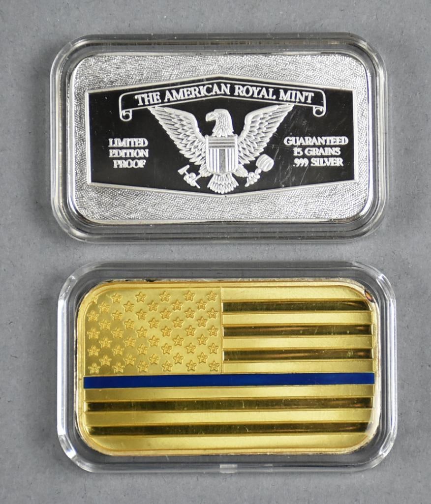 999 Silver American Royal Mint, Thin Blue Line Ingots (1 of 2)