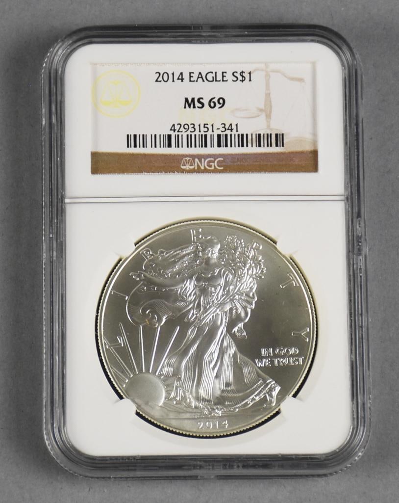 2014 Silver Eagle S $1 Dollar Coin, NGC Graded MS 69 (1 of 2)
