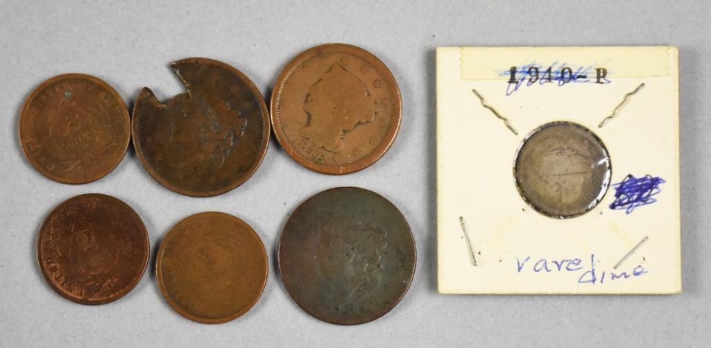 (7) 1800s US Coins, Pennies, Two Cents and Dime (1 of 5)