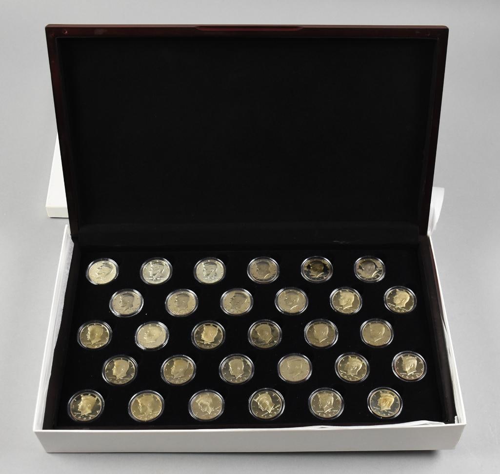 1968 to 1998 Kennedy Half Dollars Proofs 30 Yrs, 30 Coins: In nice display case, contains 30 consecutive year proof coins.
