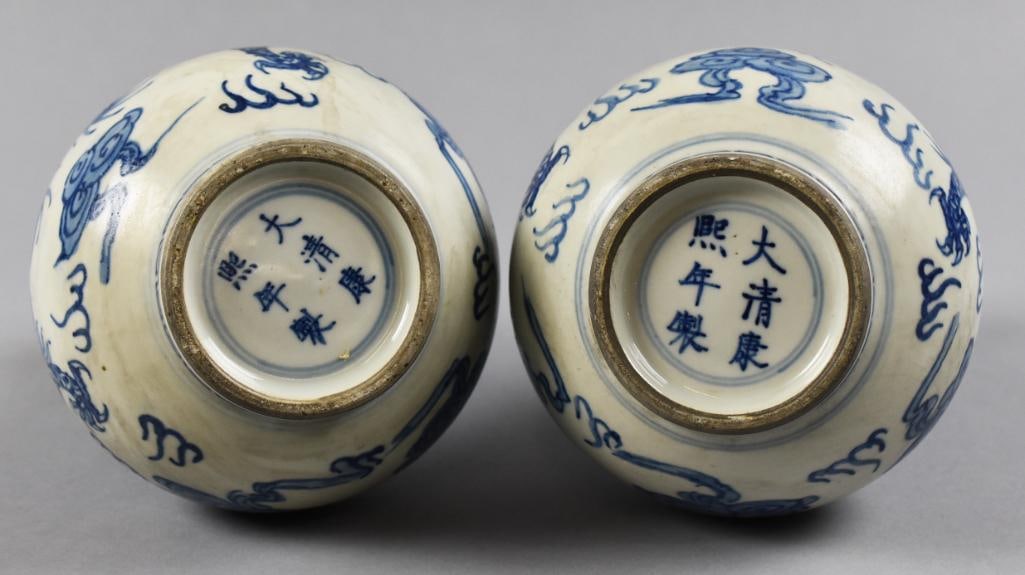 Kangxi (1662-1722) Style Chinese Porcelain Blue & White Vases - 4